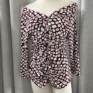 Diane Von Furstenberg Burgundy and Off White Women's Top